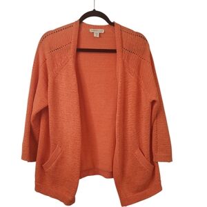 Coldwater Creek Soft Tangerine Orange Open Front Pockets Cardigan Size XL/16